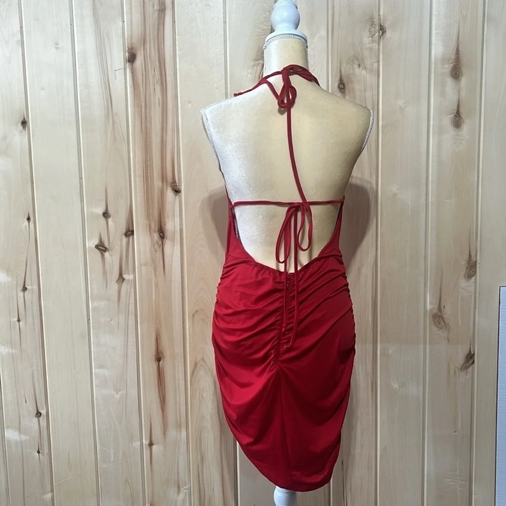 NWT Hutch by Anthropologie Red Ruched Open Back Mini Dress Size M‎ - Picture 6 of 9